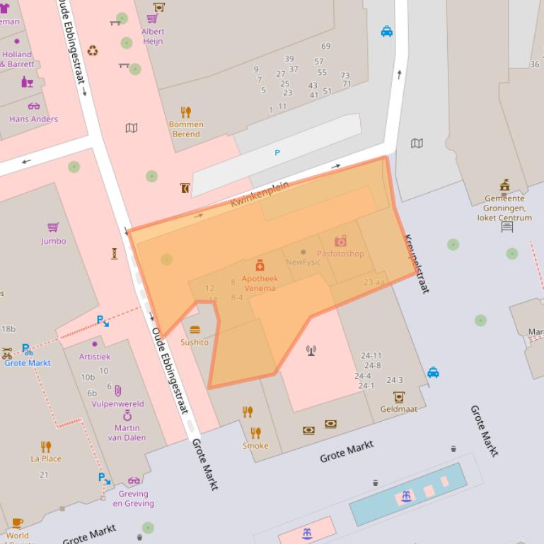 Kaart van postcodegebied 9712GZ.