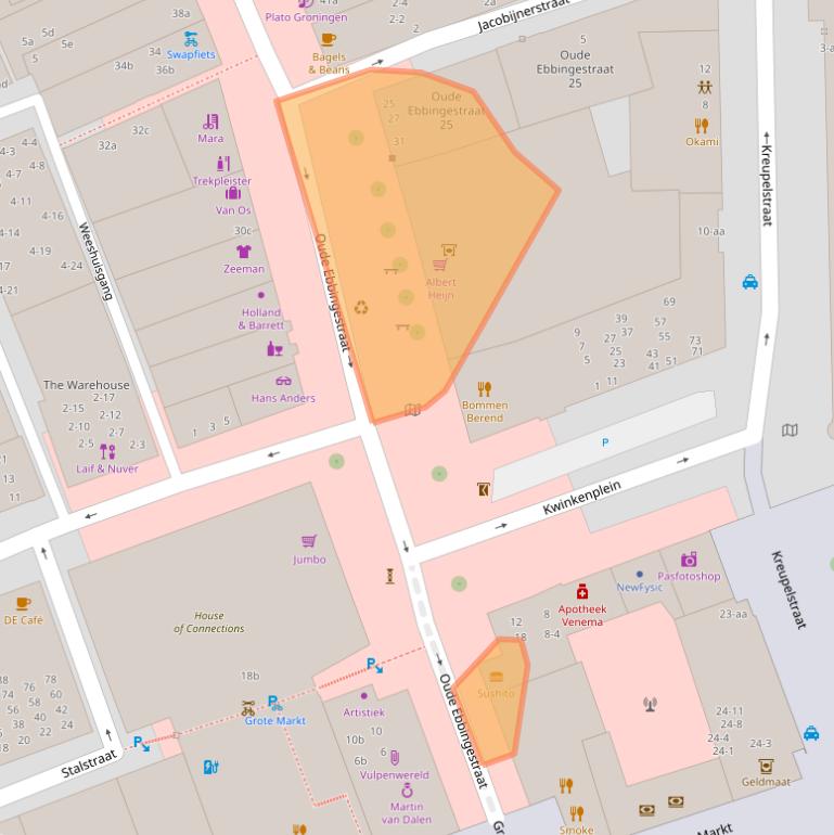 Kaart van postcodegebied 9712HA.