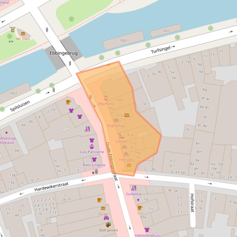 Kaart van postcodegebied 9712HG.