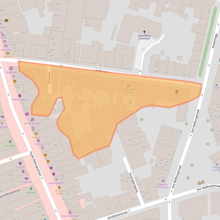 Kaart van postcodegebied 9712JA.