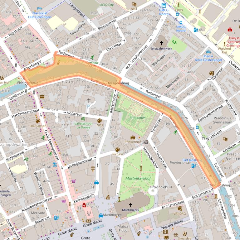 Kaart van postcodegebied 9712KM.