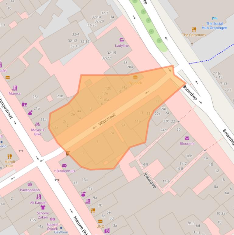 Kaart van postcodegebied 9712LW.