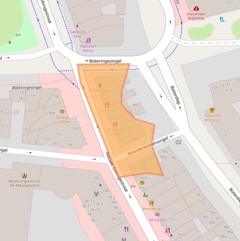 Kaart van postcodegebied 9712NJ.