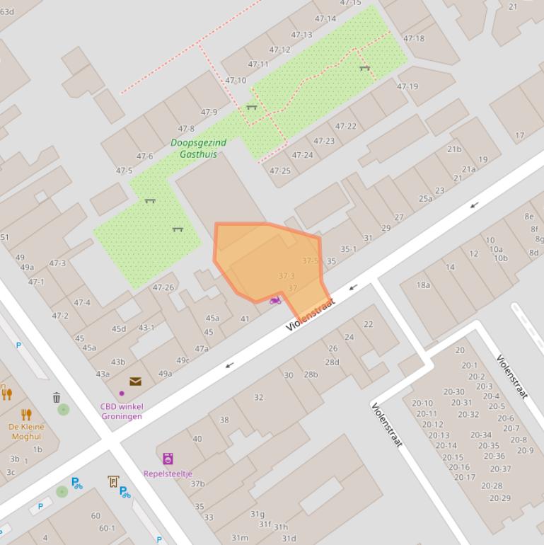 Kaart van postcodegebied 9712RE.