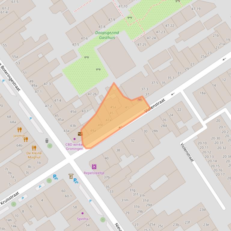 Kaart van postcodegebied 9712RG.