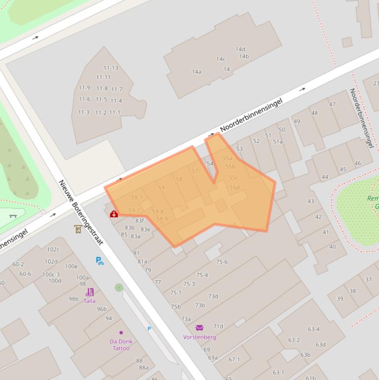 Kaart van postcodegebied 9712XE.