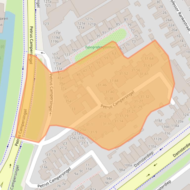 Kaart van postcodegebied 9713AD.