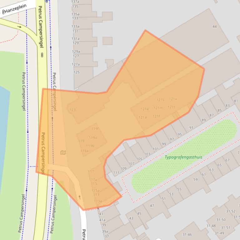 Kaart van postcodegebied 9713AG.