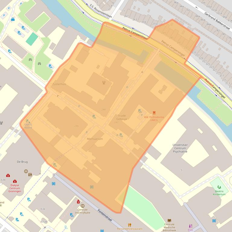 Kaart van postcodegebied 9713AP.