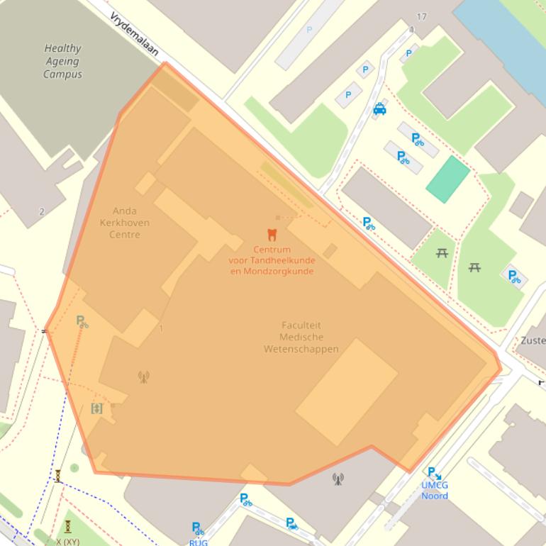 Kaart van postcodegebied 9713AV.