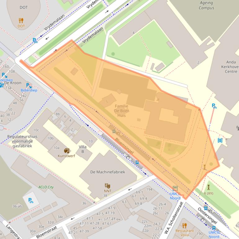 Kaart van postcodegebied 9713BZ.