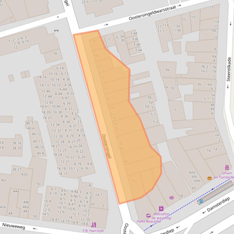 Kaart van postcodegebied 9713EW.