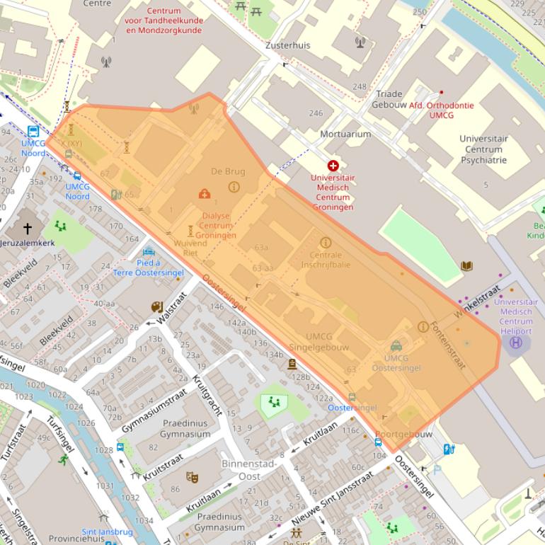 Kaart van postcodegebied 9713EZ.