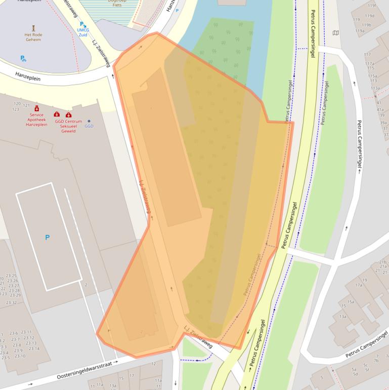 Kaart van postcodegebied 9713GX.