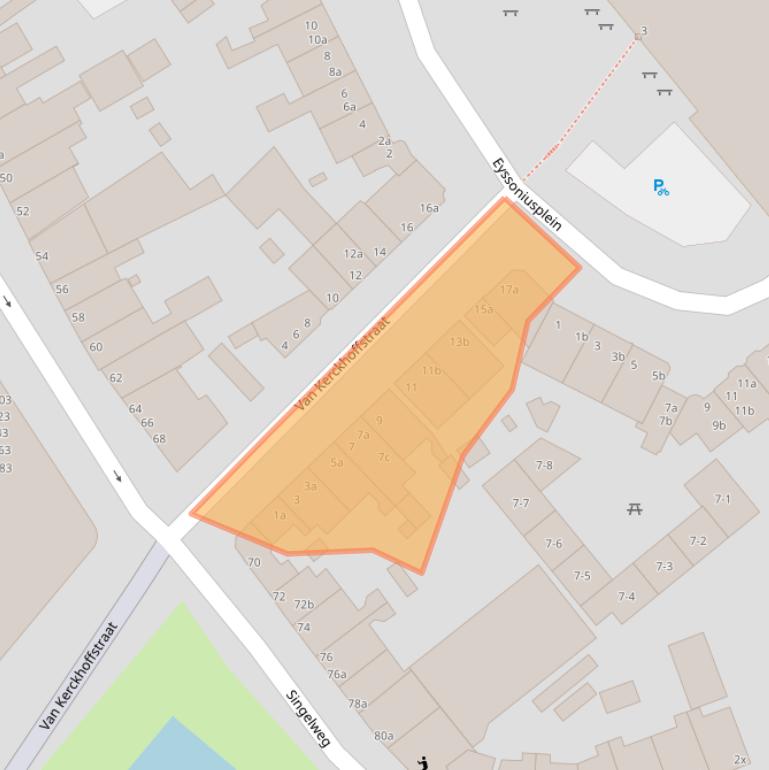 Kaart van postcodegebied 9714BM.