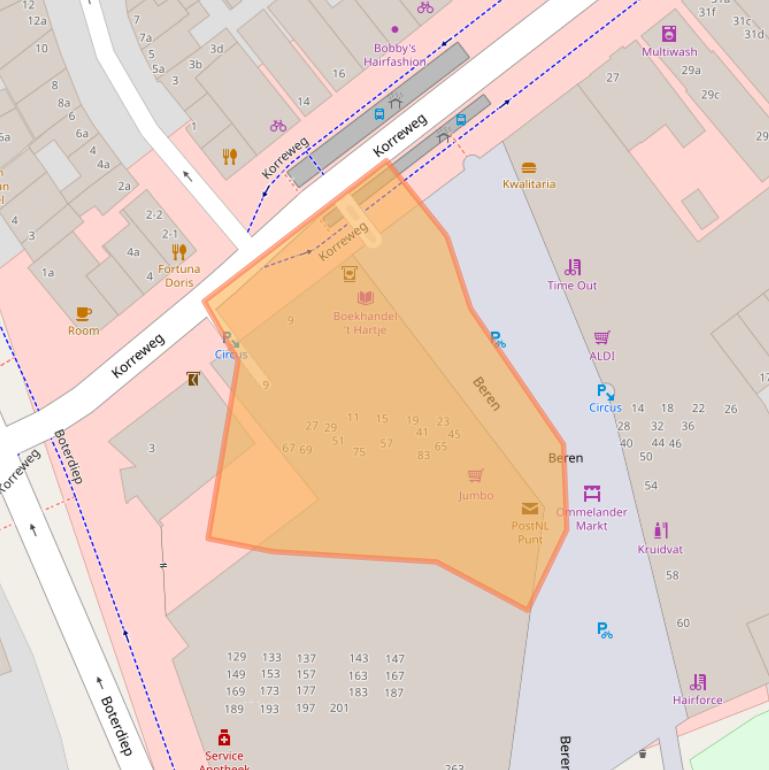 Kaart van postcodegebied 9714DW.