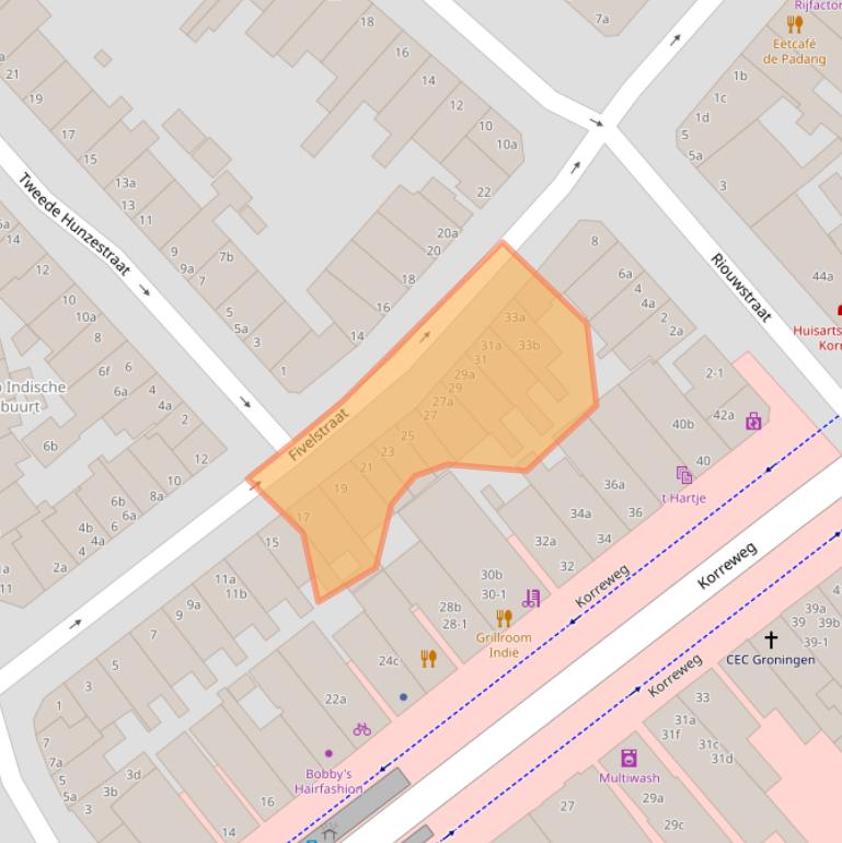 Kaart van postcodegebied 9715BE.