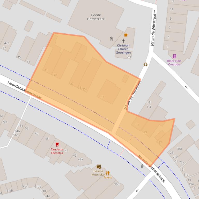 Kaart van postcodegebied 9716AP.