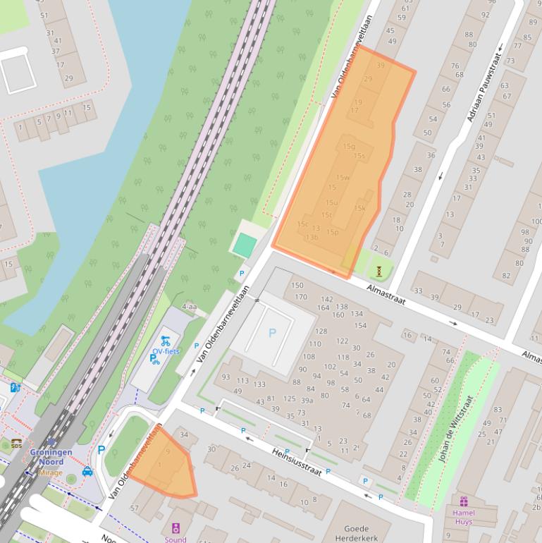 Kaart van postcodegebied 9716EA.