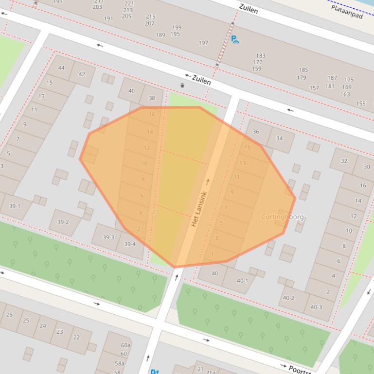 Kaart van postcodegebied 9716KC.