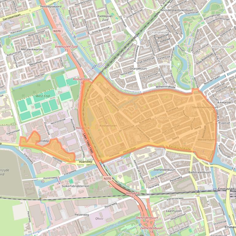 Kaart van postcodegebied 9718.