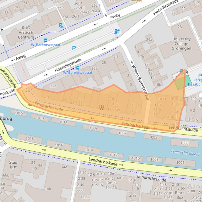 Kaart van postcodegebied 9718BB.