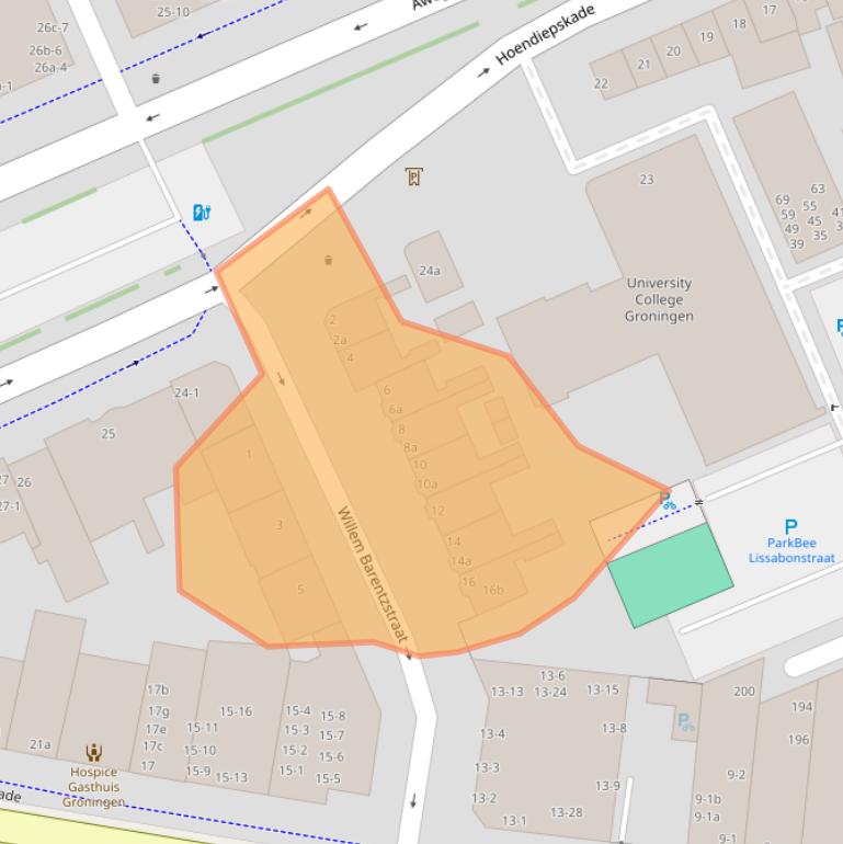 Kaart van postcodegebied 9718BC.