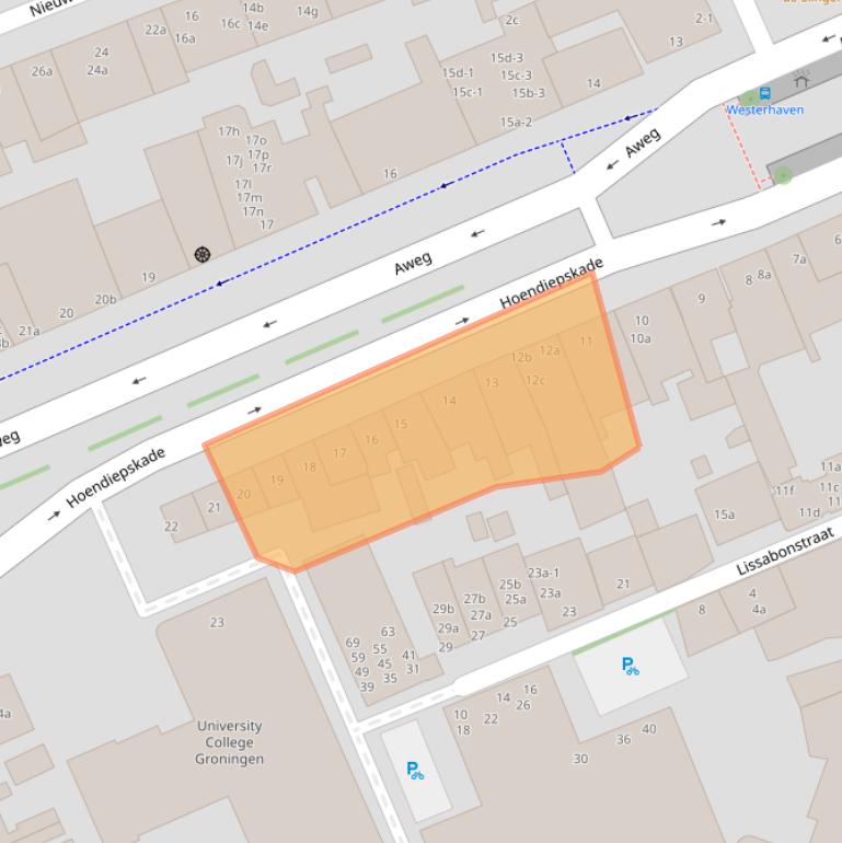 Kaart van postcodegebied 9718BE.