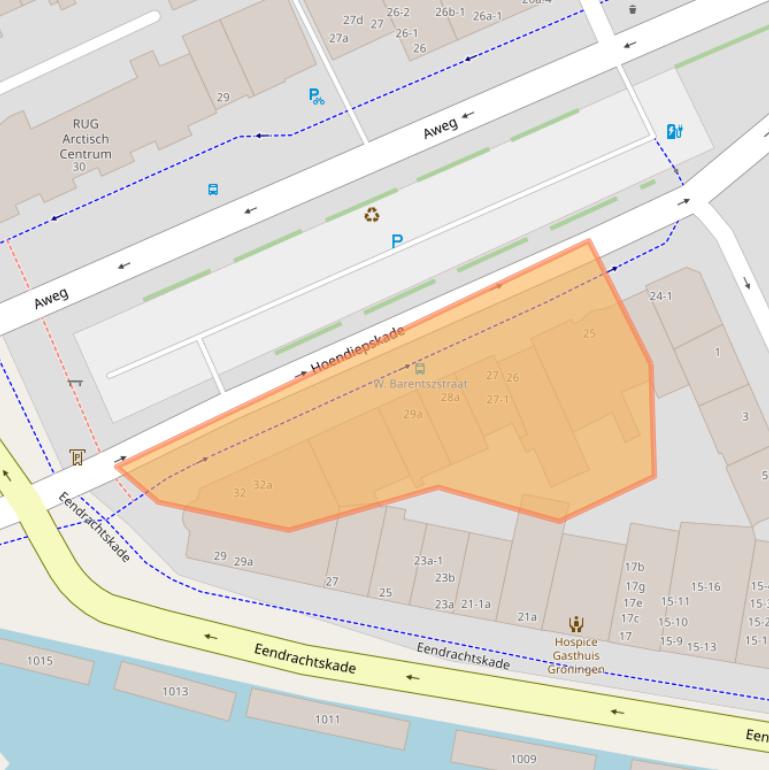 Kaart van postcodegebied 9718BH.