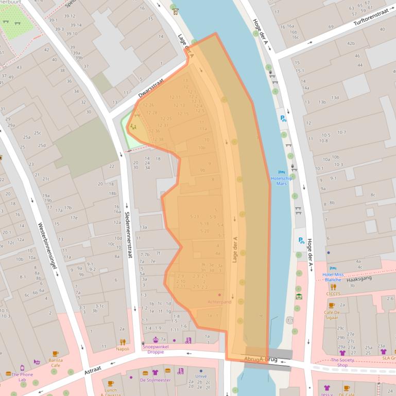 Kaart van postcodegebied 9718BJ.