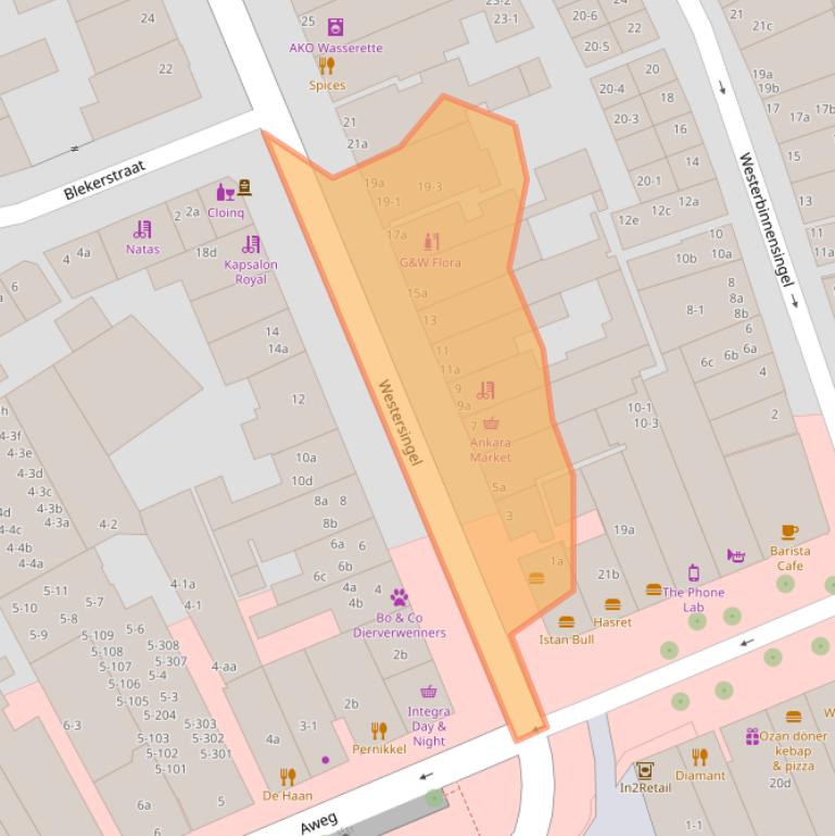 Kaart van postcodegebied 9718CA.