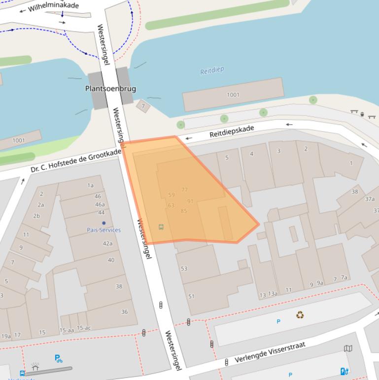 Kaart van postcodegebied 9718CJ.