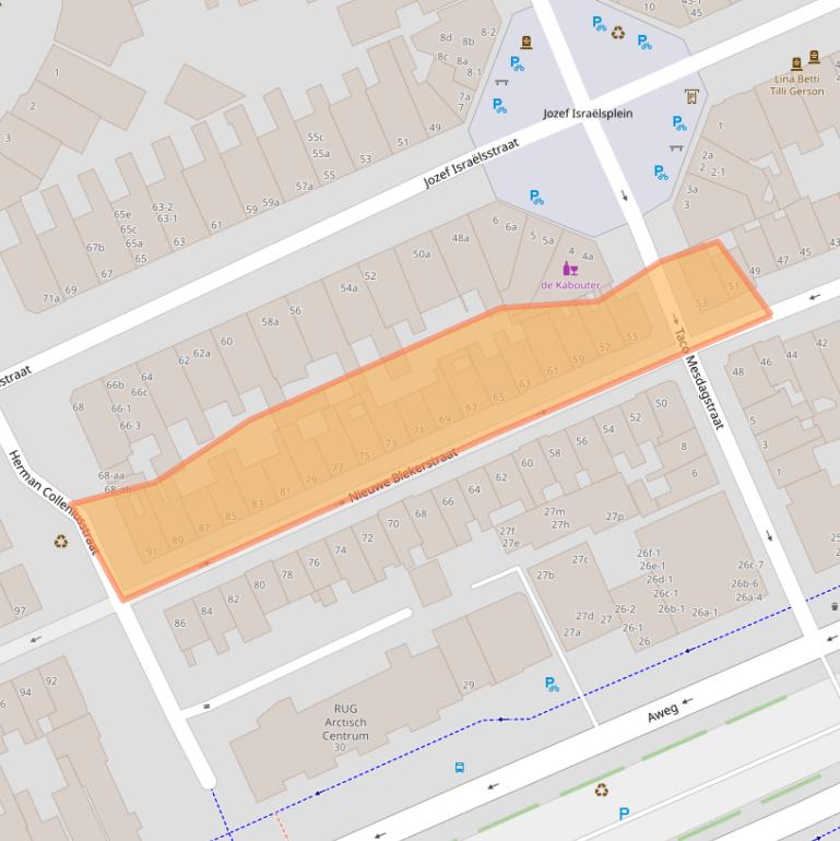 Kaart van postcodegebied 9718EG.