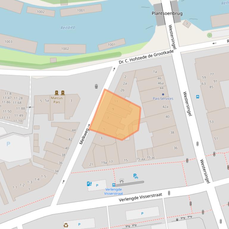 Kaart van postcodegebied 9718ER.