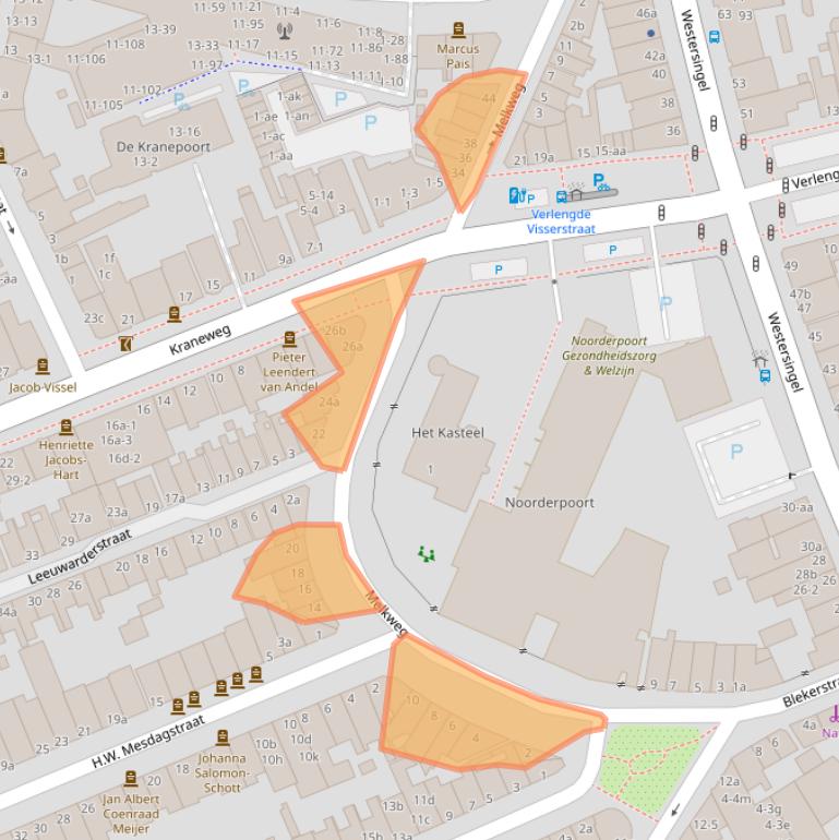 Kaart van postcodegebied 9718ES.