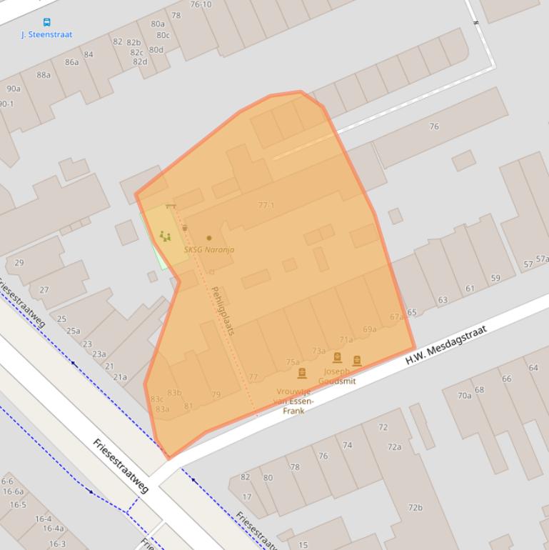 Kaart van postcodegebied 9718HE.