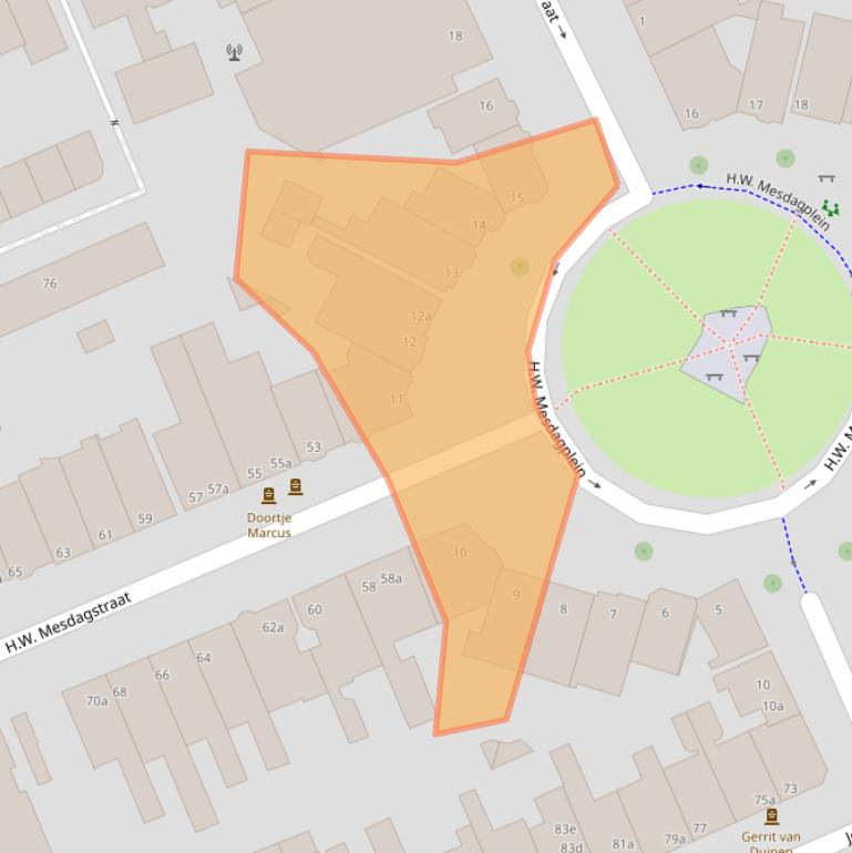 Kaart van postcodegebied 9718HS.