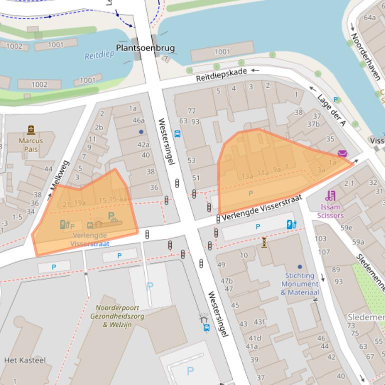 Kaart van postcodegebied 9718JA.