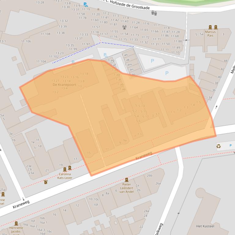 Kaart van postcodegebied 9718JC.