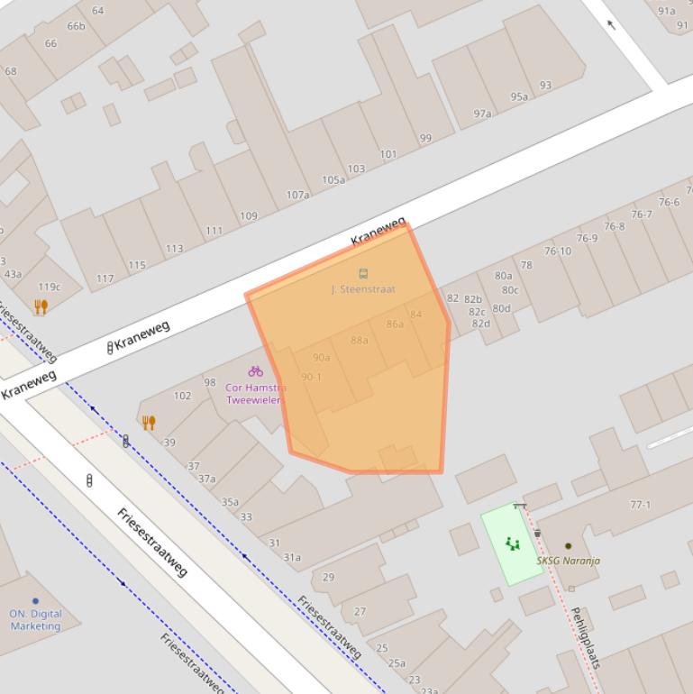 Kaart van postcodegebied 9718JW.