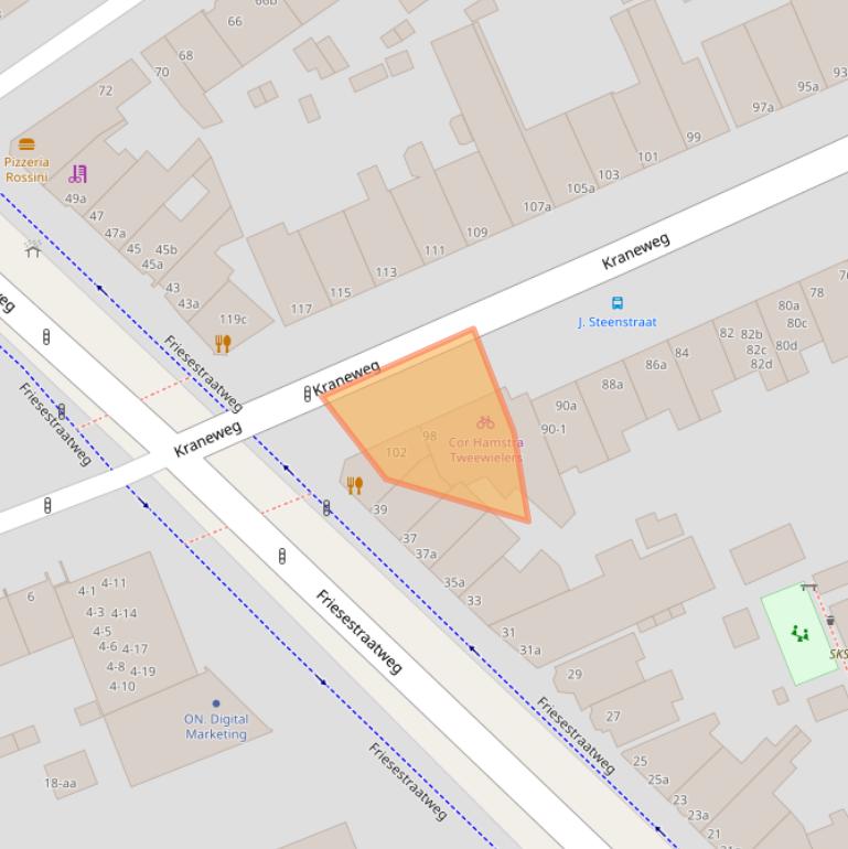 Kaart van postcodegebied 9718JX.