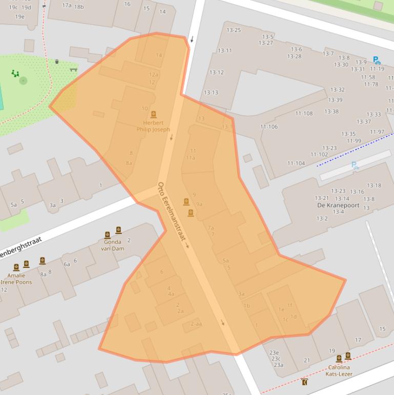 Kaart van postcodegebied 9718JZ.