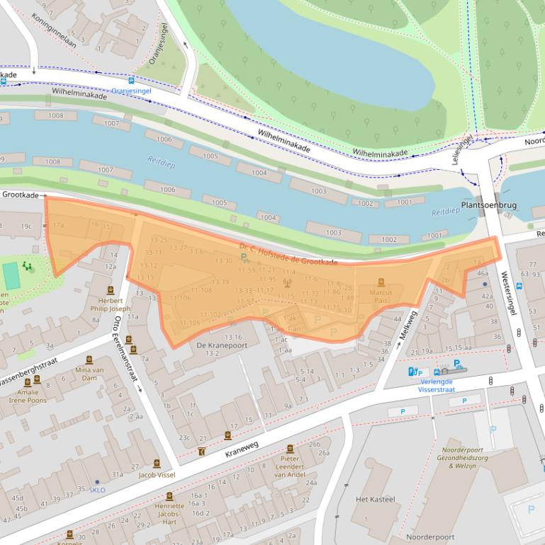 Kaart van postcodegebied 9718KA.