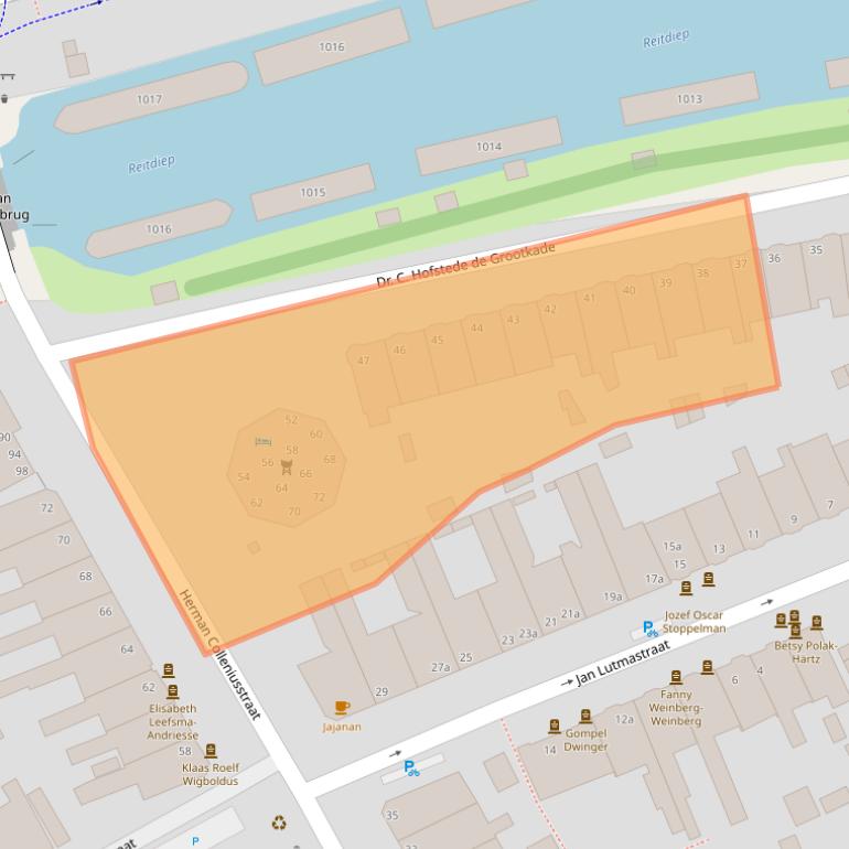 Kaart van postcodegebied 9718KC.