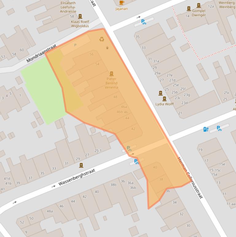 Kaart van postcodegebied 9718KV.