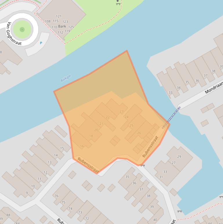 Kaart van postcodegebied 9718MB.