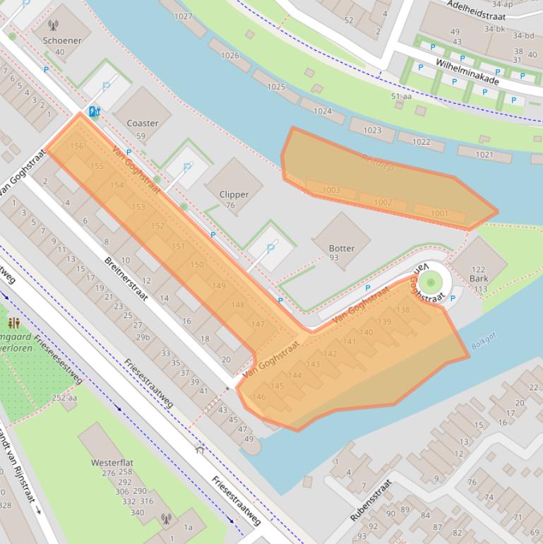 Kaart van postcodegebied 9718MZ.