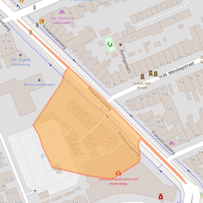 Kaart van postcodegebied 9718NG.