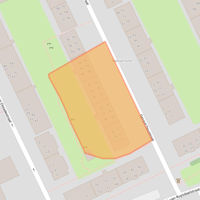 Kaart van postcodegebied 9718RJ.