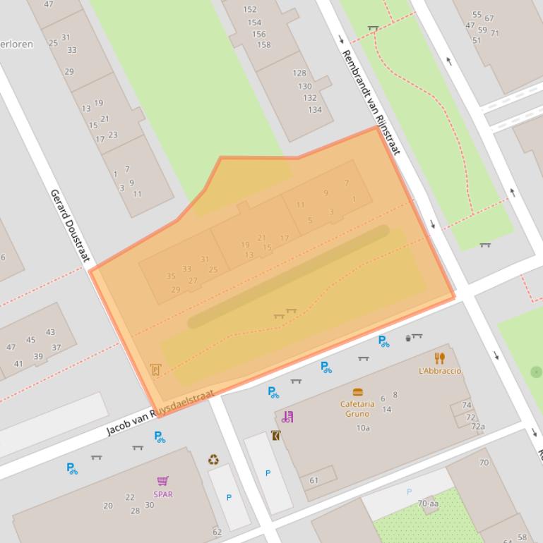 Kaart van postcodegebied 9718SB.